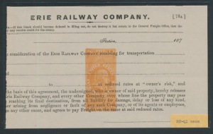 Erie Railroad Company Revenue Stamped Paper